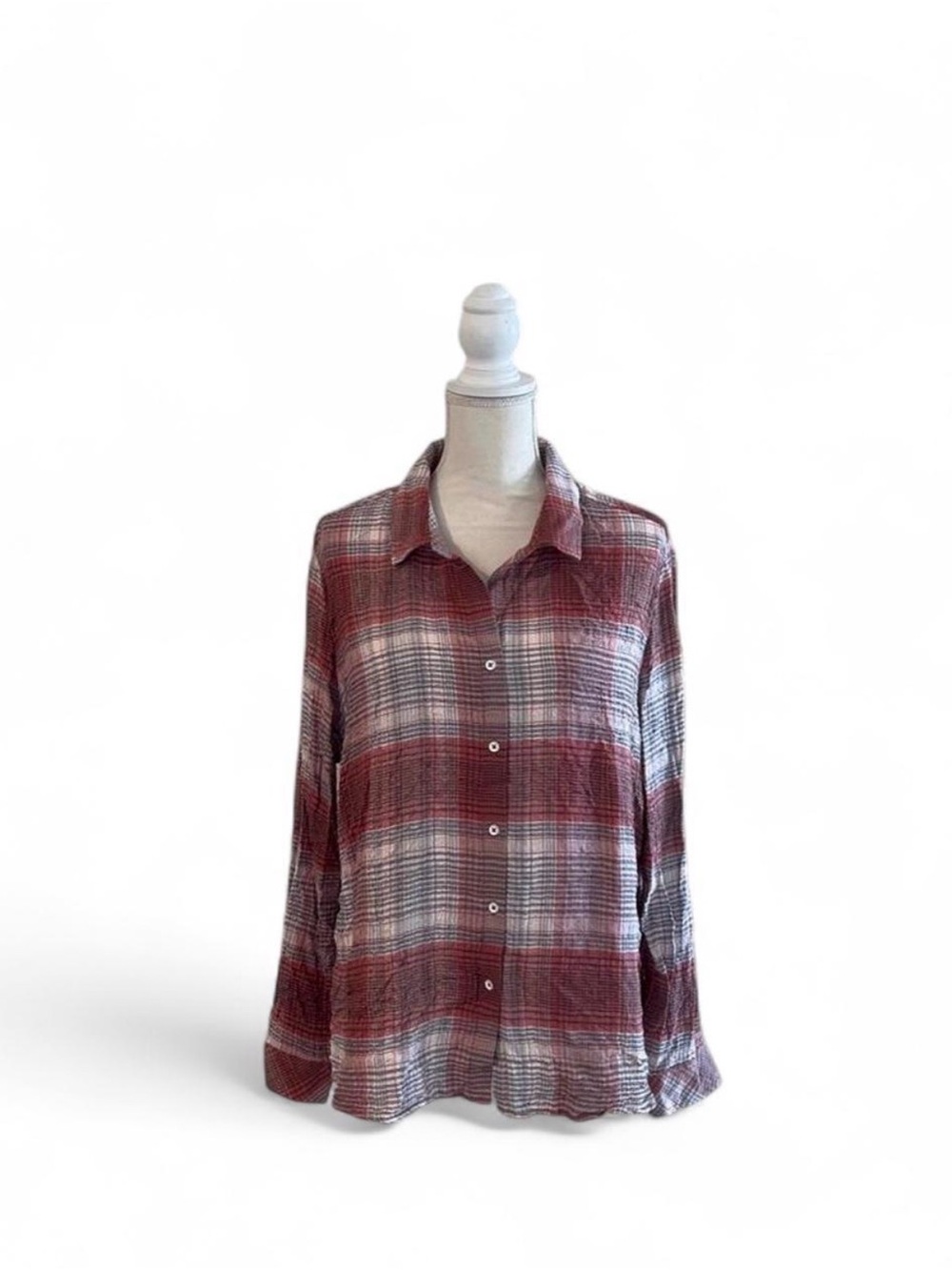 North River, women's long-sleeve plaid flannel button-up shirt